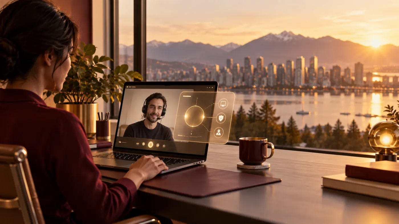 A VM Tech technician on a video call during a remote support session