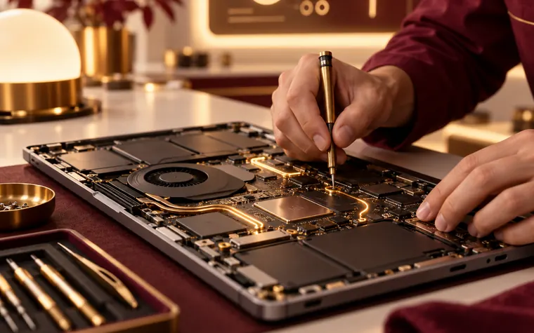 Technician repairing a laptop circuit board